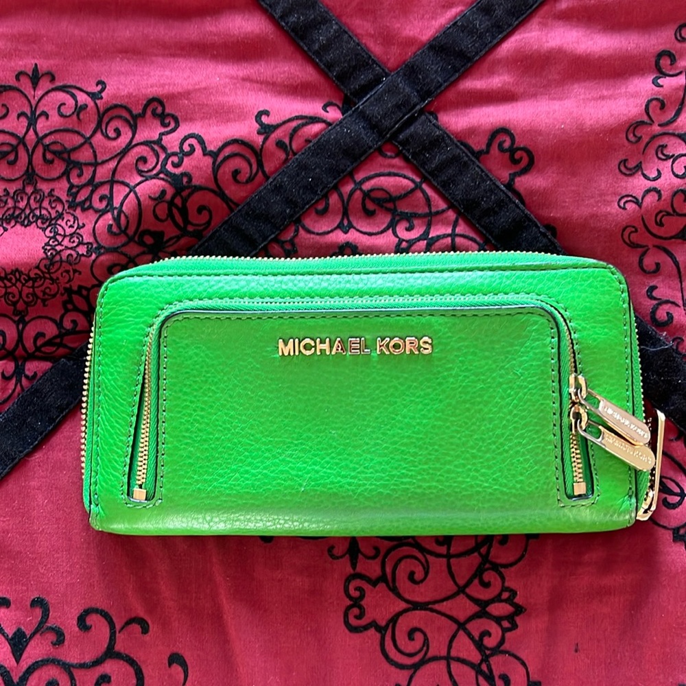 Michael Kors green leather wallet